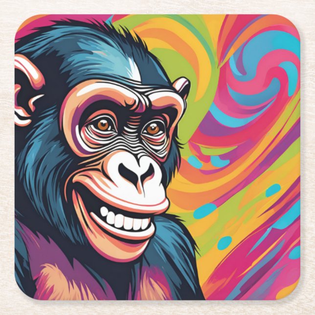 Cute Crazy Funny Chimpanzee Underlägg Papper Kvadrat (Framsidan)