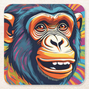 Cute Crazy Funny Chimpanzee Underlägg Papper Kvadrat