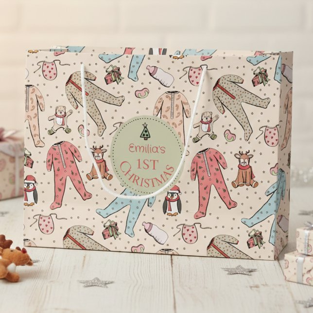 Cute Cream Baby: Första julen Anpassningsbar (Gender Neutral Baby's First Christmas Gift Bags. Cute Xmas Pajamas, Woodland Stuffed Animals, Stars )