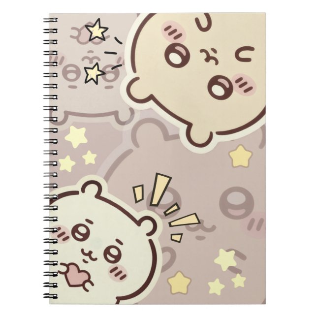 Cute Cream Bear Pattern Spiral Notebook - Minimali Anteckningsbok (Framsidan)