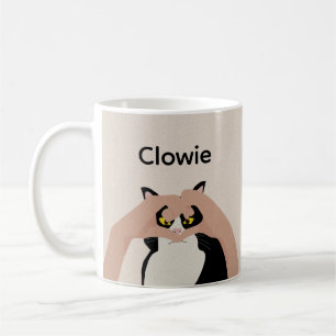 Cute Cream Black White Cat Heart Händer Anpassning Kaffemugg