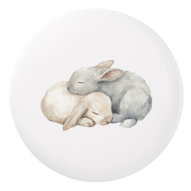 Cute Cream Grey Sleeping Bunnies Plaid Knopp (Framsidan)