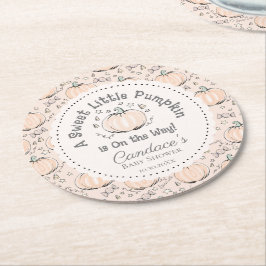 Cute Cream Little Pumpkin Fall Baby Shower Underlägg Papper Rund
