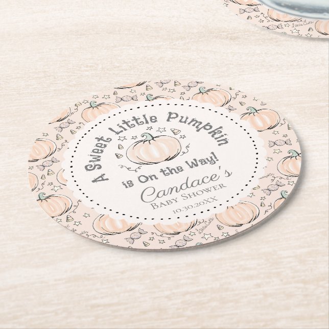 Cute Cream Little Pumpkin Fall Baby Shower Underlägg Papper Rund (Vinklad)