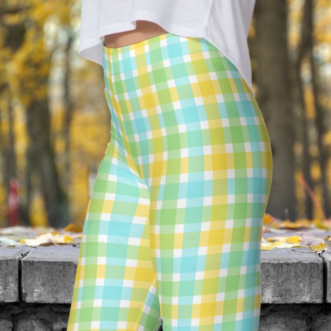 Cute Cream och Grönt Check Mönster Leggings (Cute Cream and Green Check Pattern Leggings)