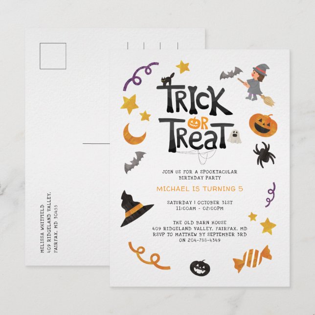 Cute Creators Halloween Monsters Födelsedagsfest Inbjudan Vykort (Fram/baksida)