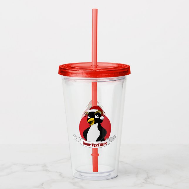 Cute creed penguin Jul tecknad Acrylic Tum Take Away Mugg (Framsida)