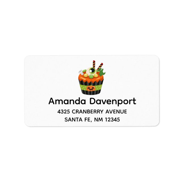 Cute & Creepy Halloween Cupcoa med en Big Eyeball Adressetikett (Framsidan)