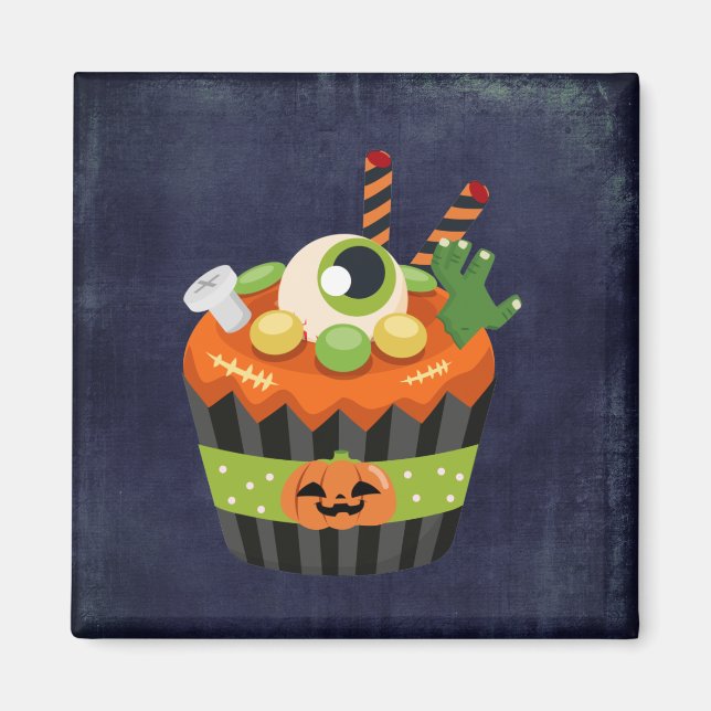 Cute & Creepy Halloween Cupcoa med en Big Eyeball Magnet (Framsidan)