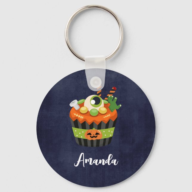 Cute & Creepy Halloween Cupcoa med en Big Eyeball Nyckelring (Framsida)