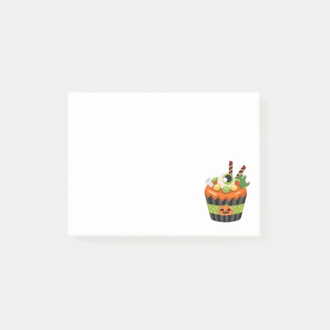 Cute & Creepy Halloween Cupcoa med en Big Eyeball Post-it Block (Framsida)