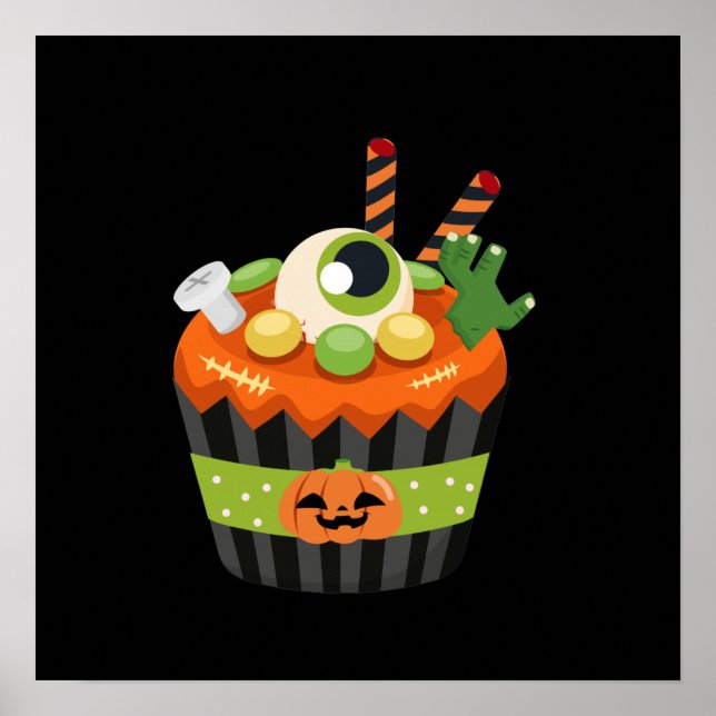 Cute & Creepy Halloween Cupcoa med en Big Eyeball Poster (Framsidan)