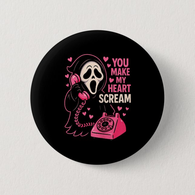 Cute Creepy Horror Make My Heart Scream Valentine’ Knapp (Framsida)