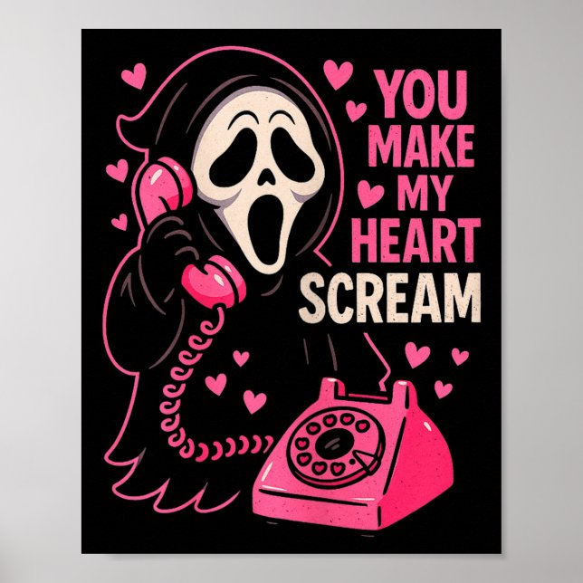 Cute Creepy Horror Make My Heart Scream Valentine’ Poster (Framsidan)