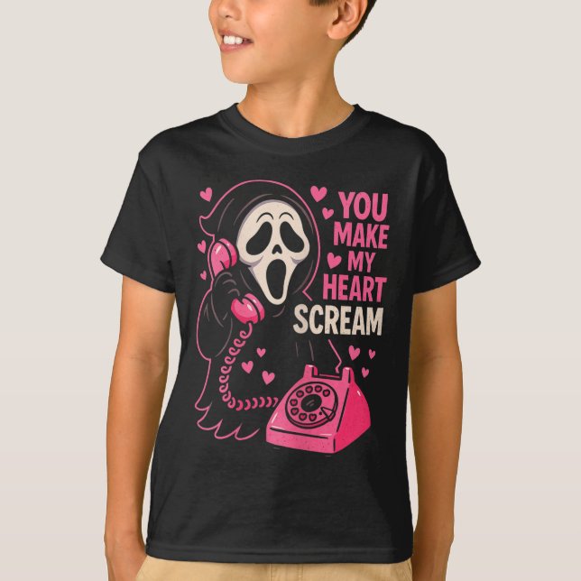 Cute Creepy Horror Make My Heart Scream Valentine’ T Shirt (Framsida)