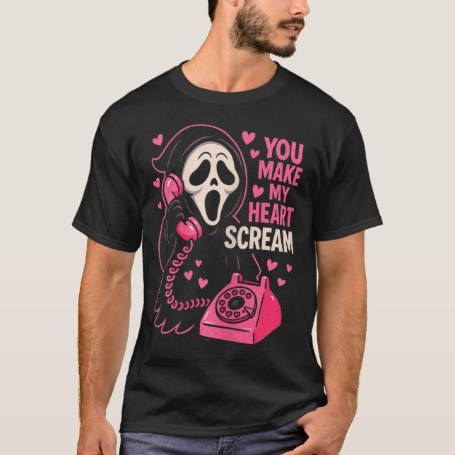 Cute Creepy Horror Make My Heart Scream Valentine’ T Shirt (Framsida)