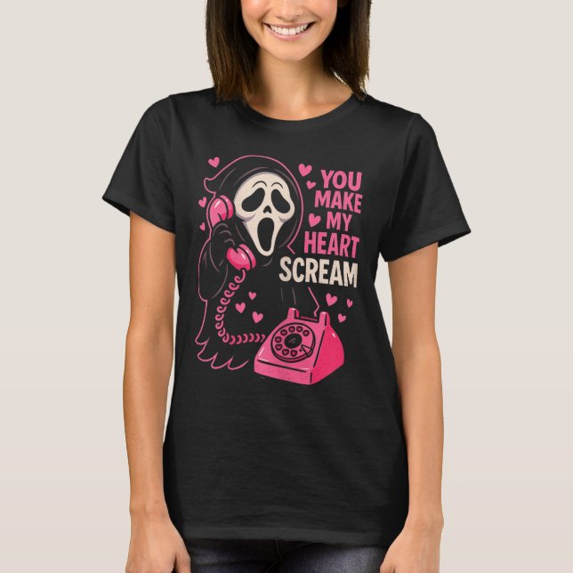 Cute Creepy Horror Make My Heart Scream Valentine’ T Shirt (Framsida)