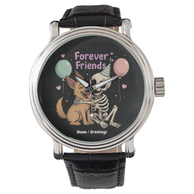 Cute Creepy Skeleton Hugger German Shepherd Hund F Armbandsur (Framsida)