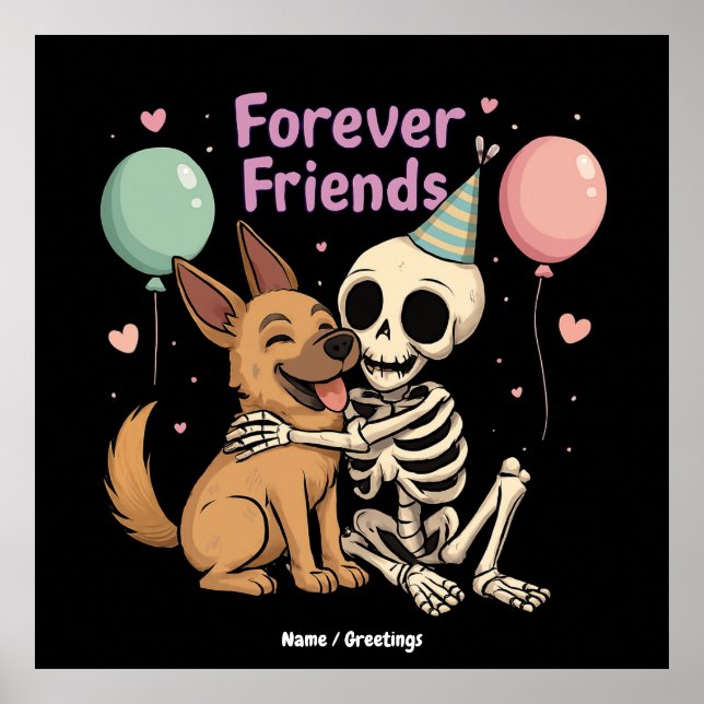 Cute Creepy Skeleton Hugger German Shepherd Hund F Poster (Framsidan)