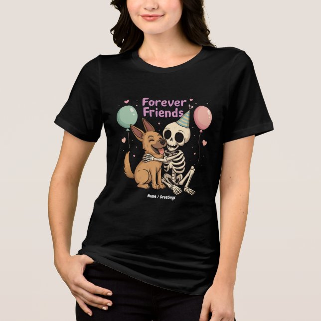 Cute Creepy Skeleton Hugger German Shepherd Hund F T Shirt (Framsida)