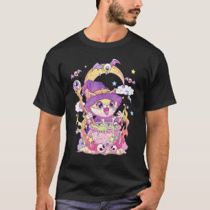 Cute Creepy Witchy Cat and Skull Pastel Goth Wicca T Shirt