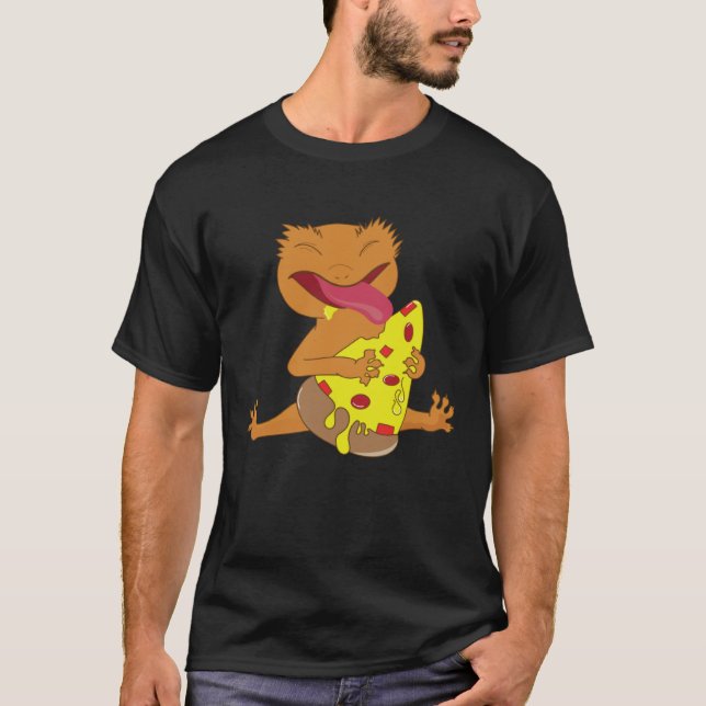 Cute Crested Gecko Eating Pizza Lizard Quotes T Shirt (Framsida)