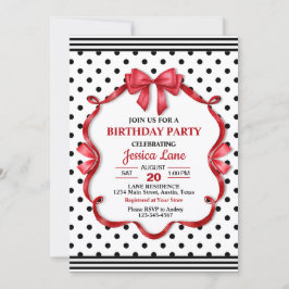 Cute Crimson Bow Birthday Invitation Inbjudningar