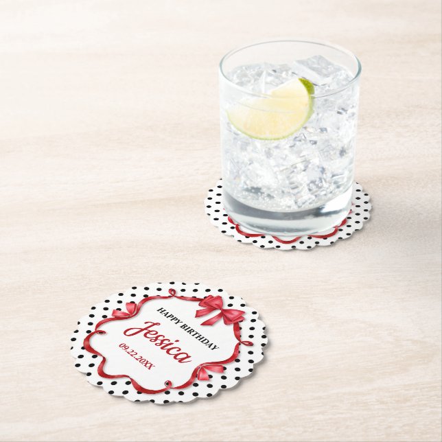 Cute Crimson Bow Birthday Underlägg Papper (Insitu)