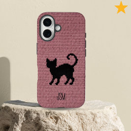 Cute Crochet Black Cat Custom Initials Monogram