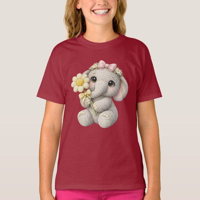 Cute Crochet Elephant Girl with Flower – Gift idea T Shirt (Framsida)