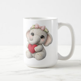 Cute Crochet Elephant Holding Heart Amigurumi Art Kaffemugg