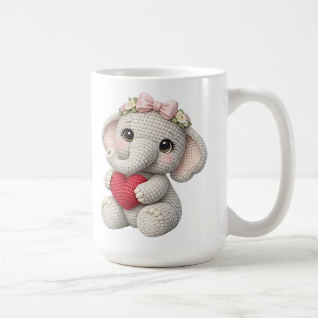 Cute Crochet Elephant Holding Heart Amigurumi Art Kaffemugg (Höger)