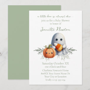 Cute Crochet Ghost Halloween Baby Shower Inbjudningar