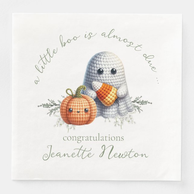 Cute Crochet Ghost Halloween Baby Shower Pappersservett (Framsida)