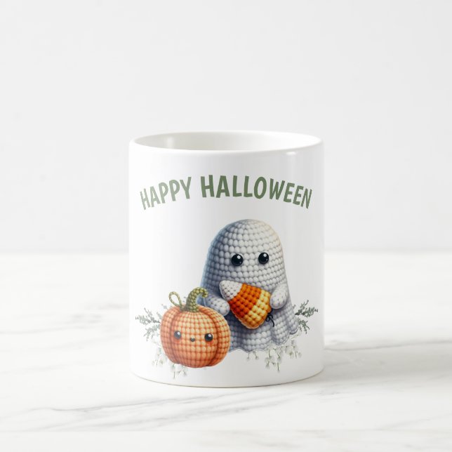 Cute Crochet Ghost Happy halloween Kaffemugg (Center)