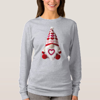 Cute Crochet Heart Pattern Valentine Gnome T Shirt