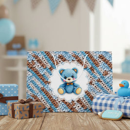 Cute Crochet Teddy Bear Blue and Brown