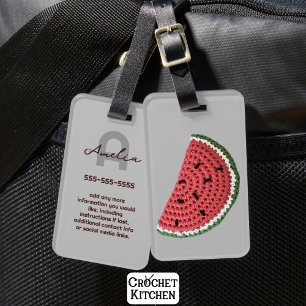 Cute Crochet Watermelon Fruit Namn Initialer Bagagebricka