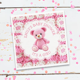 Cute Crocheted Teddy Bear Girl's Baby Shower Pappersservett