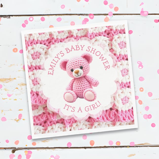 Cute Crocheted Teddy Bear Girl's Baby Shower Pappersservett (Skapare uppladdad)