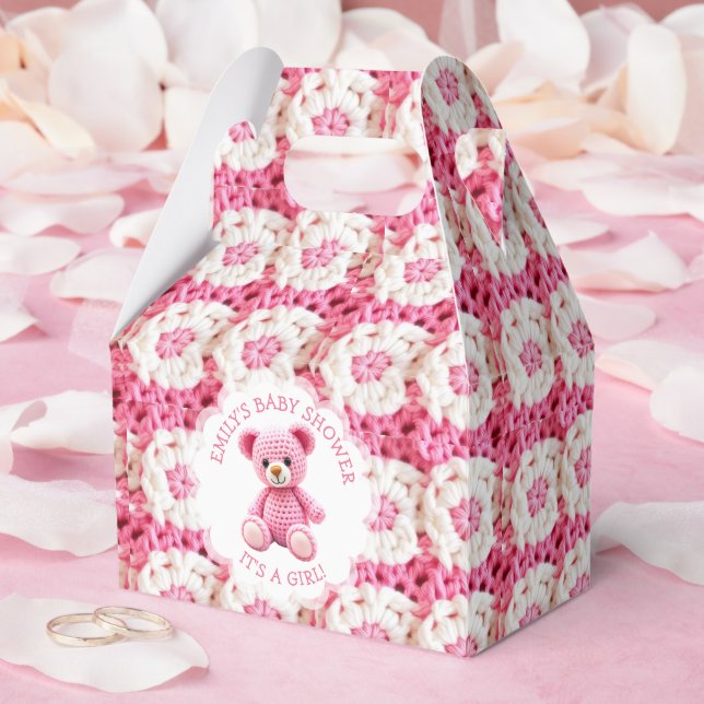 Cute Crocheted Teddy Bear Girl's Baby Shower Presentaskar (Bröllop)
