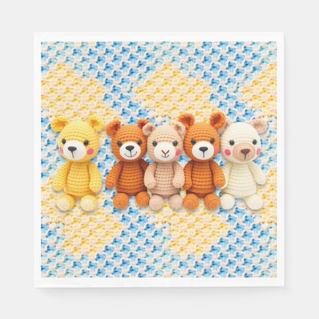 Cute Crocheted Teddy Bears Boy's Baby Shower Pappersservett (Framsidan)