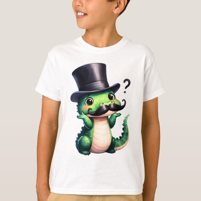 Cute Crocodile Gentleman Fun Art T Shirt (Framsida)