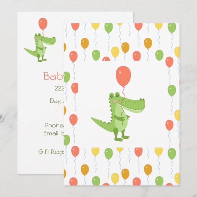 Cute Crocodile Roligt Animal Baby Shower Inbjudningar (Fram/baksida)