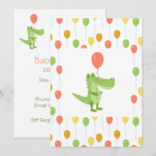 Cute Crocodile Roligt Animal Baby Shower Inbjudningar