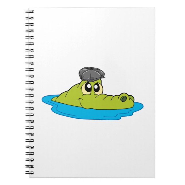 Cute Crocodile with Newsboy Cap - Funny Cartoon Anteckningsbok (Framsidan)