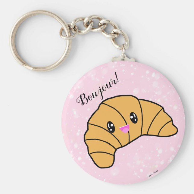 Cute Croissant Kawaii Frankrike Bread Bonjour! Ros Nyckelring (Framsidan)