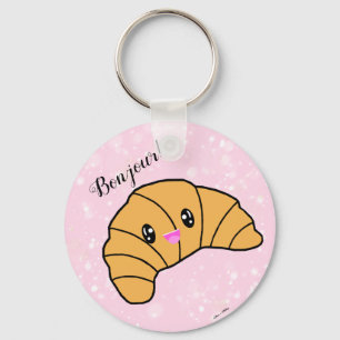 Cute Croissant Kawaii Frankrike Bread Bonjour!Rosa Nyckelring