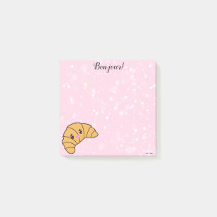 Cute Croissant Rosa Sugar Bonjour Paris Kawaii Post-it Block