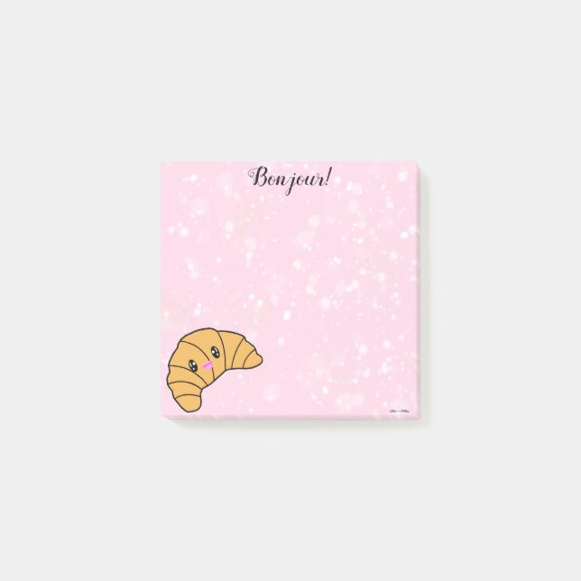 Cute Croissant Rosa Sugar Bonjour Paris Kawaii Post-it Block (Framsida)